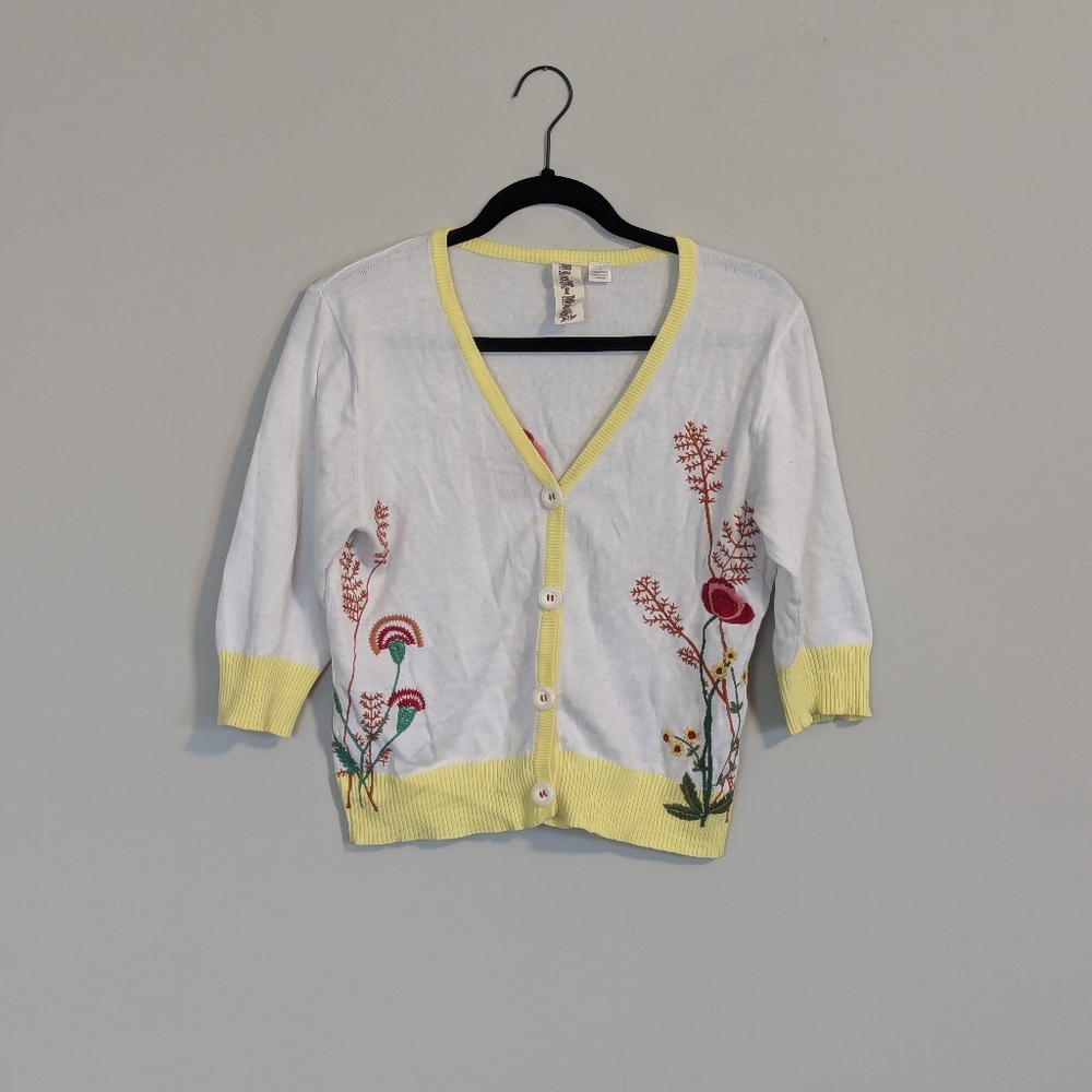 Nick & Mo Anthropologie Floral Embroidered Cardigan